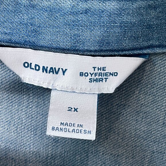 Old Navy Womens Plus 2X Boyfriend Shirt Chambray Button Up Top Oversized - Picture 5 of 11